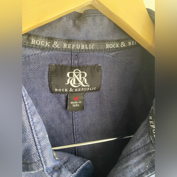 Rock & Republic Navy Blue Shirt Men's Pockets Long Sleeve Button Down Casual EUC - Picture 2 of 5